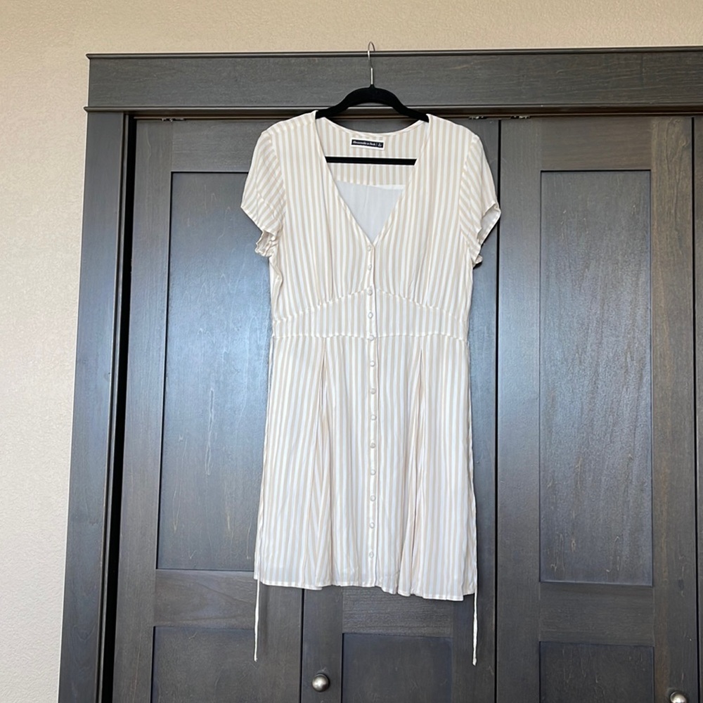 Abercrombie tan and white striped dress